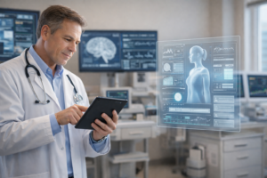 Generative AI analyzing patient data in a modern hospital environment